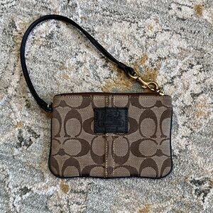 Coach Jacquard and Leather Signature Wristlet with Tattersall interior